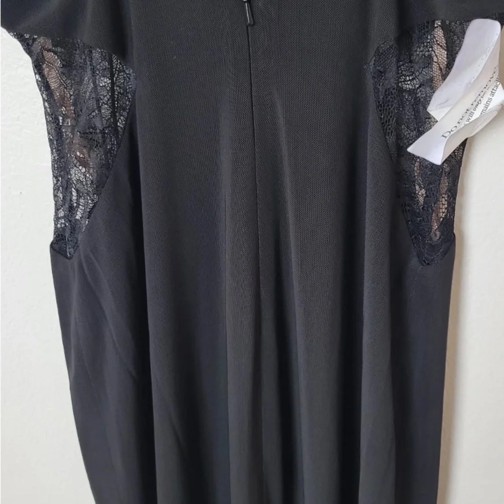 Fame and Partners Abby Gown Draped Tiered Black Spaghetti Strap Maxi Dress Lace - Picture 3 of 9